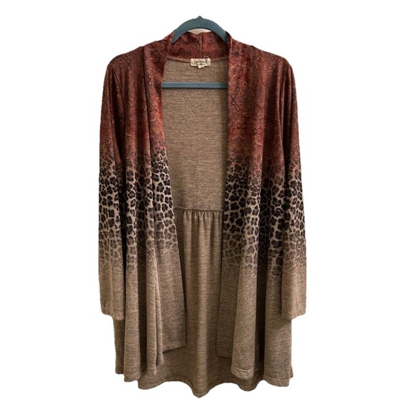One World Long Sleeve Cardigan Mixed Print Floral Animal 2X Fairy Wimsygoth - Picture 1 of 3
